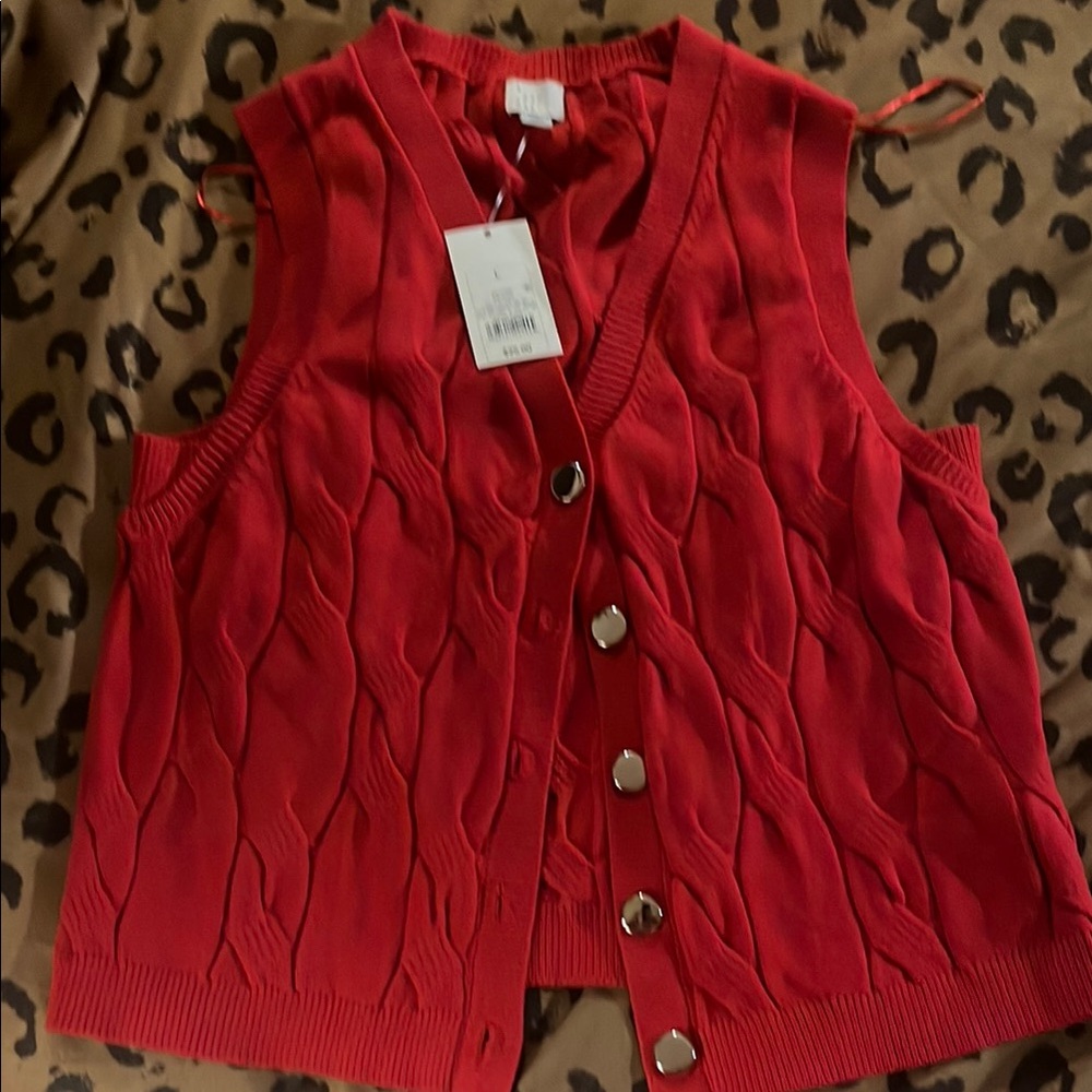 A New Day Red Cable Knit Vest with Gold Buttons
